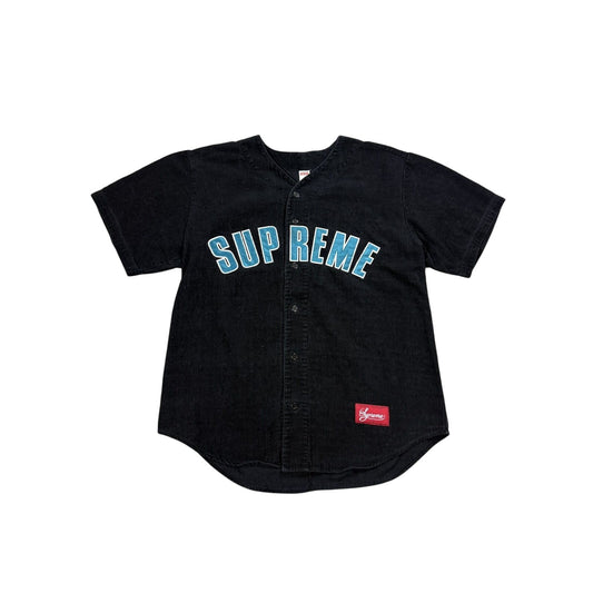 Supreme Button Up Baseball Jersey black big logo