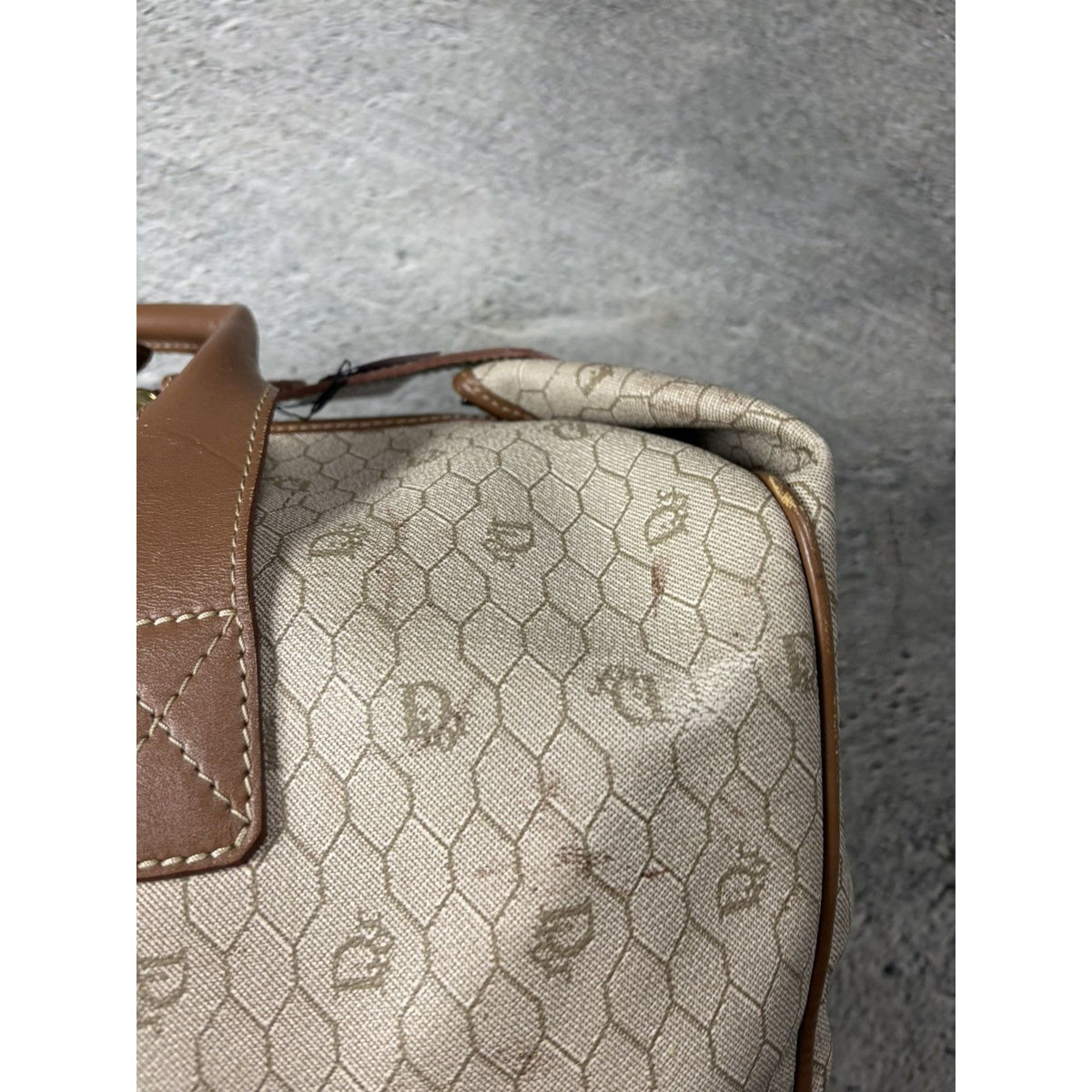 Christian Dior Duffle Bag 80s beige brown honeycomb