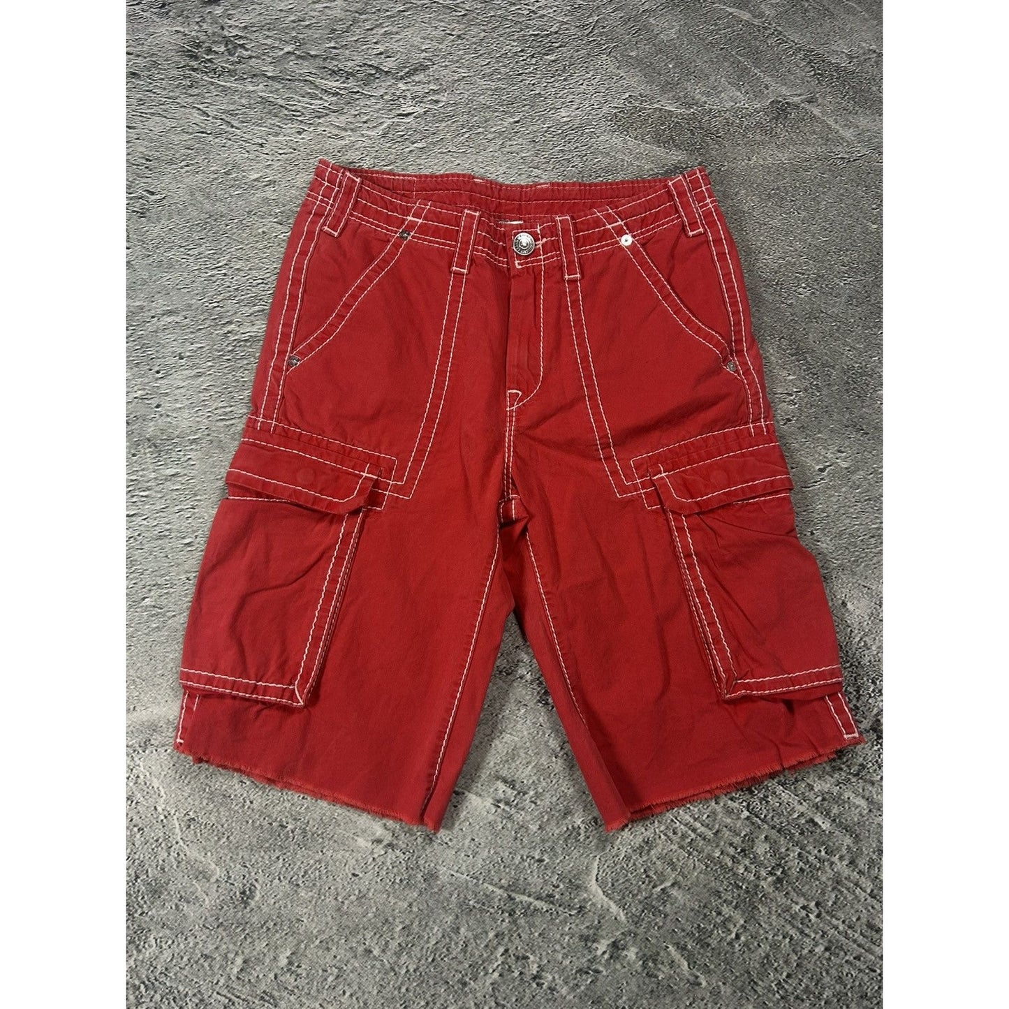 True Religion Cargo jorts shorts fat stitching red