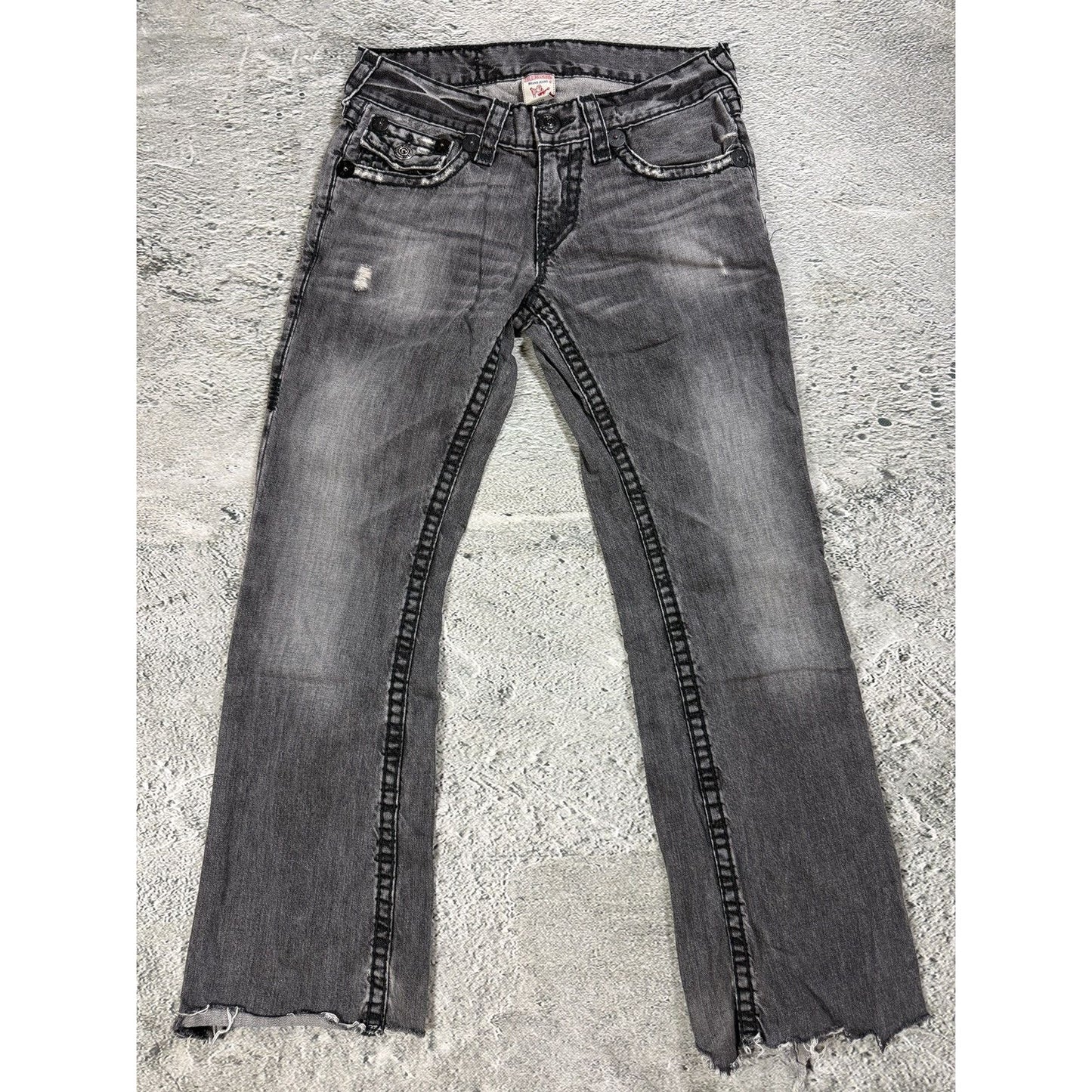True Religion jeans grey black thick stitching Billy bootcut