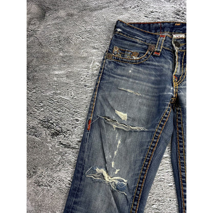 True Religion blue jeans multicolor thick stitching Y2K