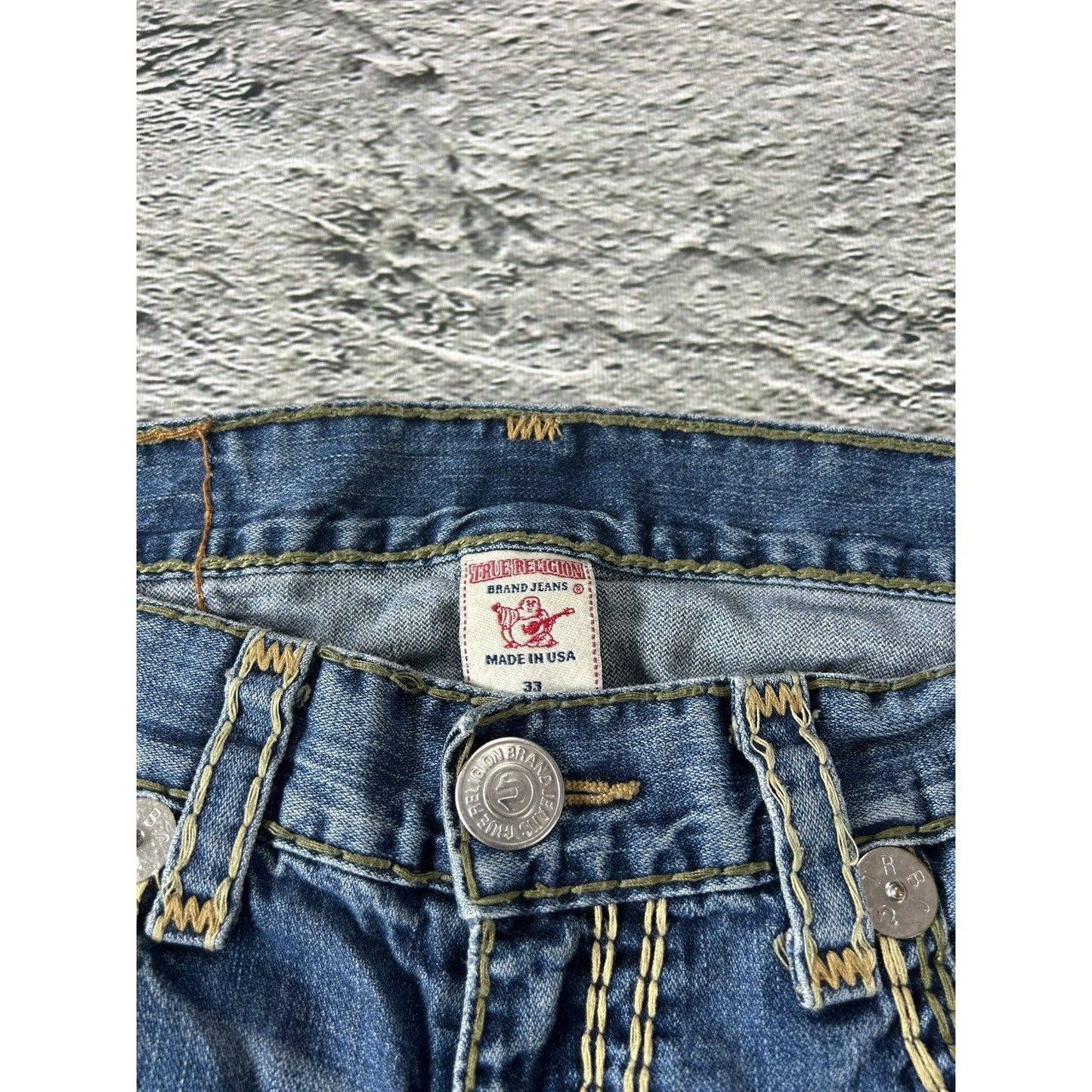 True Religion blue jeans multicolor thick stitching Bobby
