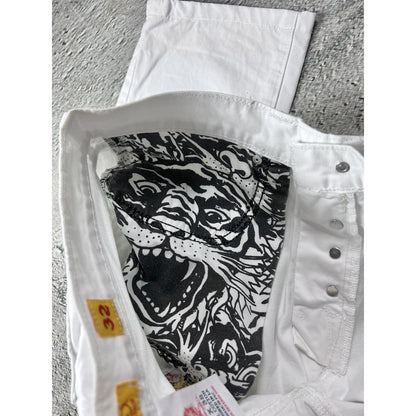 Ed Hardy white vintage jeans skull embroidered pants flowers