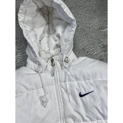 Nike vintage puffer jacket big logo white neon yellow 90s