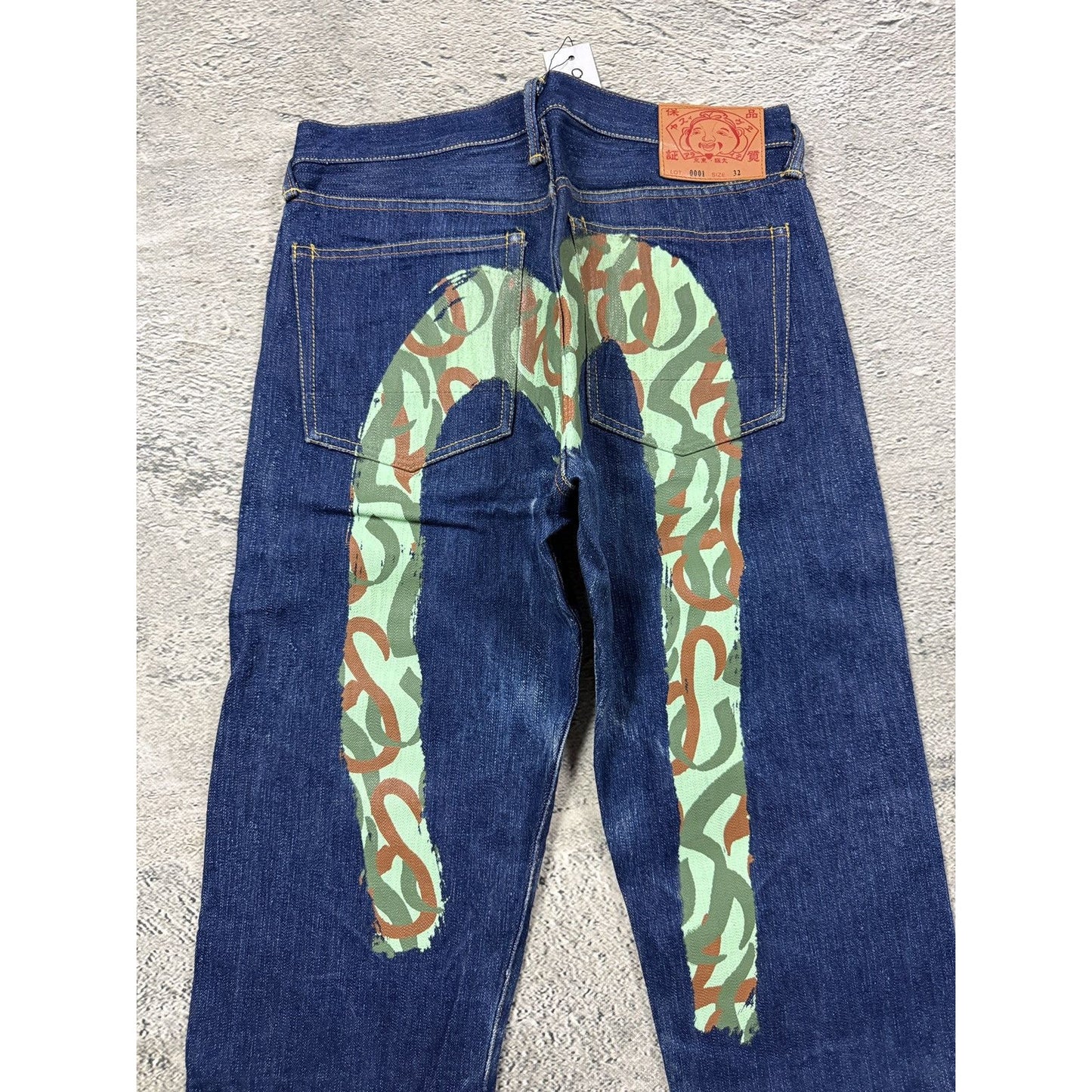 Evisu jeans daicock camo big logo hand painted Y2K