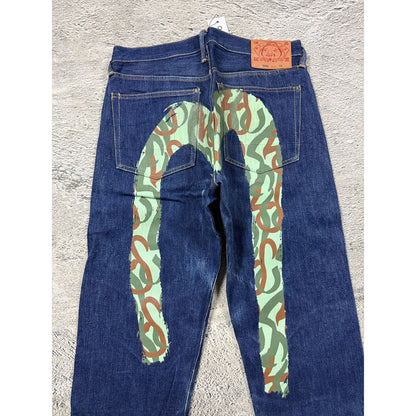 Evisu jeans daicock camo big logo hand painted Y2K