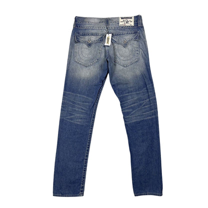 True Religion baby blue jeans white stitching Slim Y2K