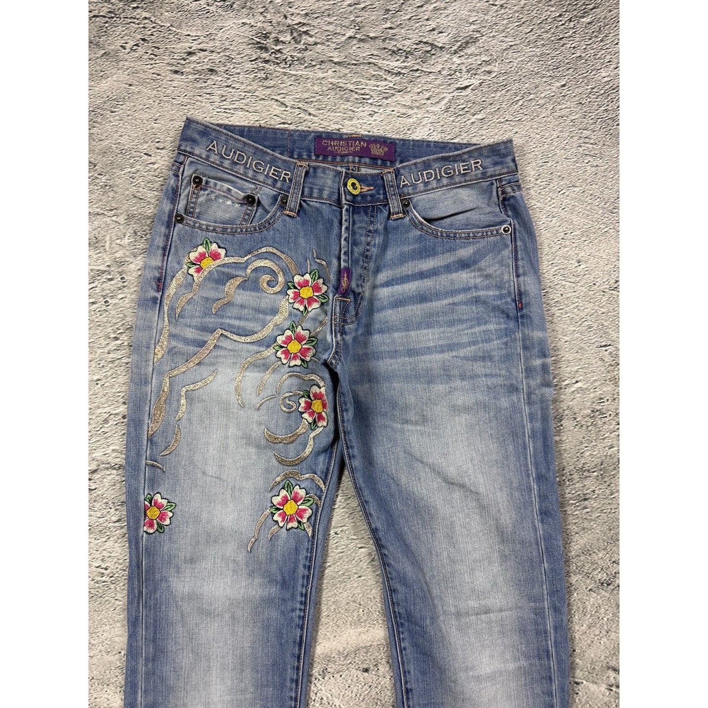 Christian Audigier Ed Hardy embroidered vintage jeans dragon
