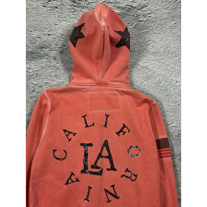 True Religion vintage zip hoodie Orange Rhinestones LA