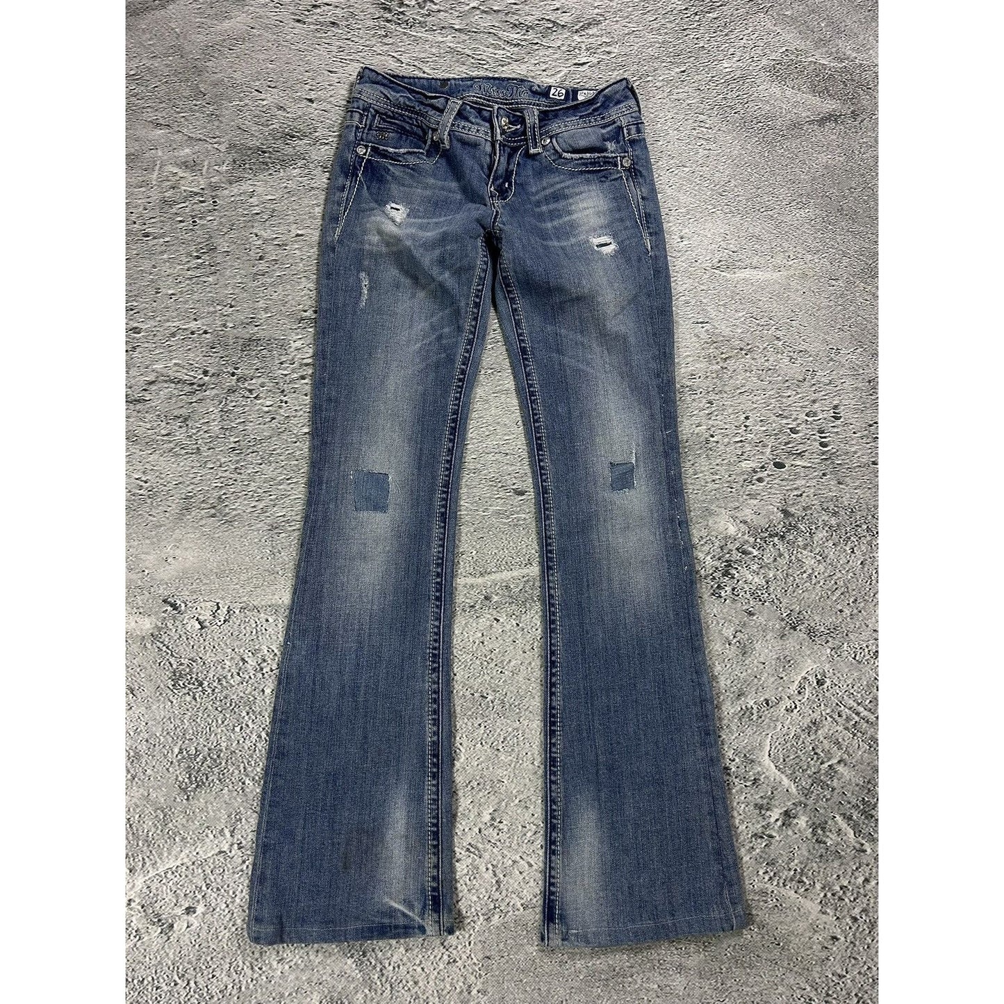 Miss Me flared bootcut white stitching denim vintage y2k