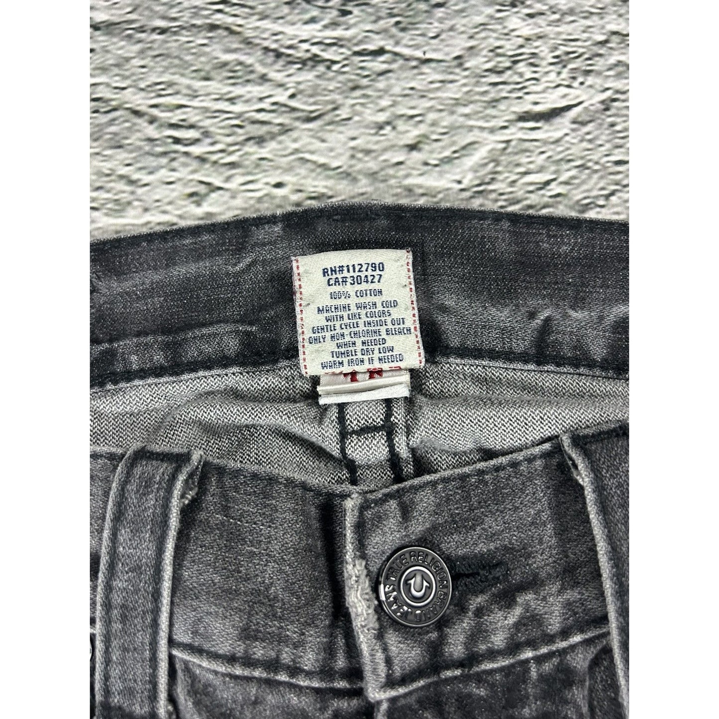 True Religion jeans grey black thick stitching Bobby