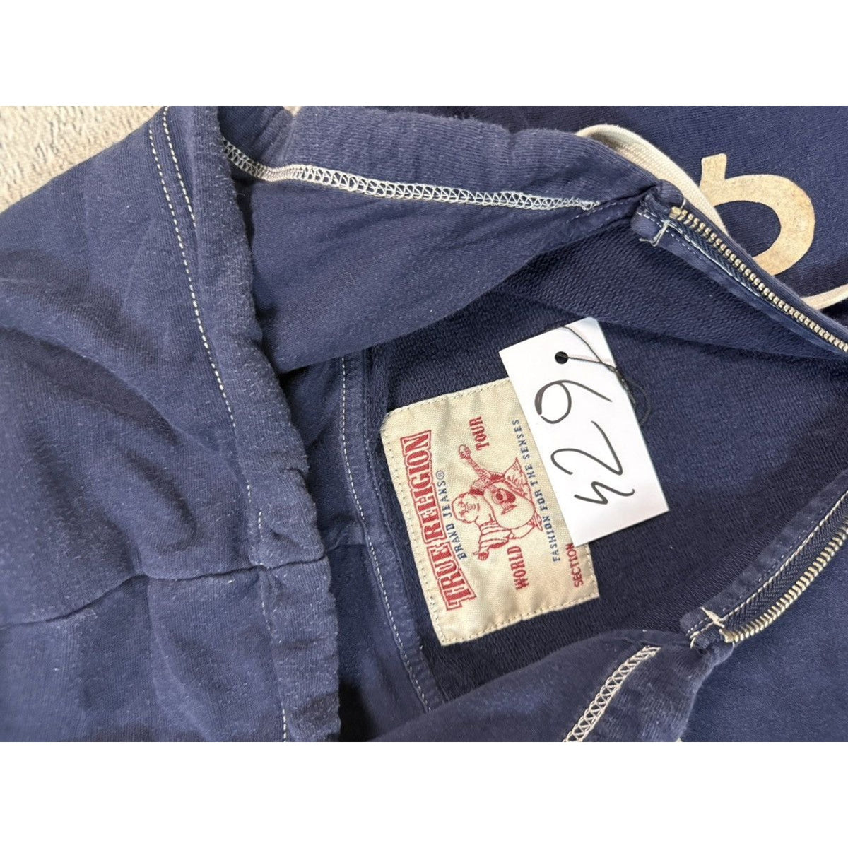 True Religion vintage Navy blue zip hoodie big logo