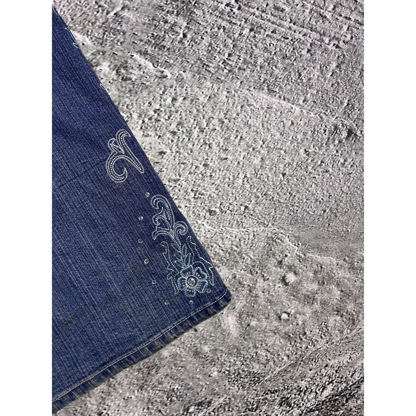Y2K jeans flared floral embroidery rhinestone