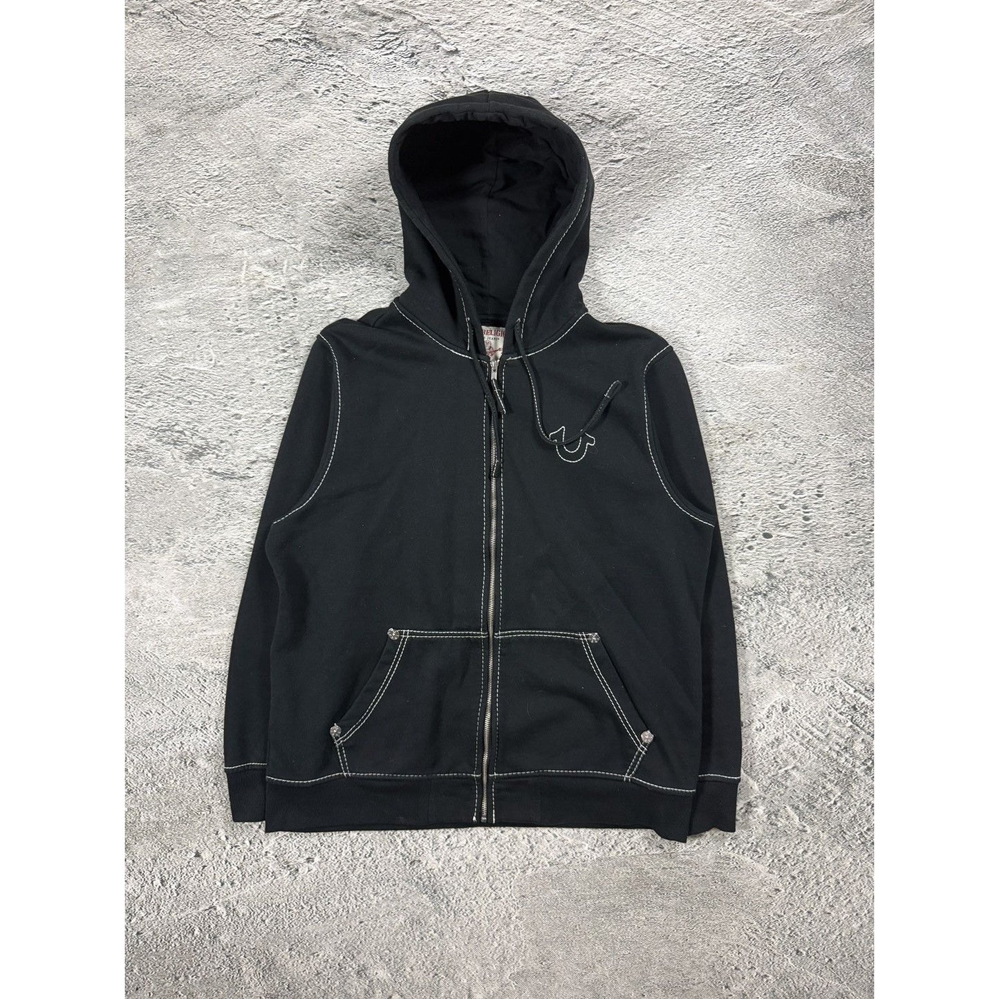 True Religion zip hoodie vintage Black White stitching