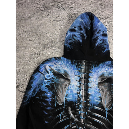 Vintage Y2K skulls flames fullprint black blue hoodie