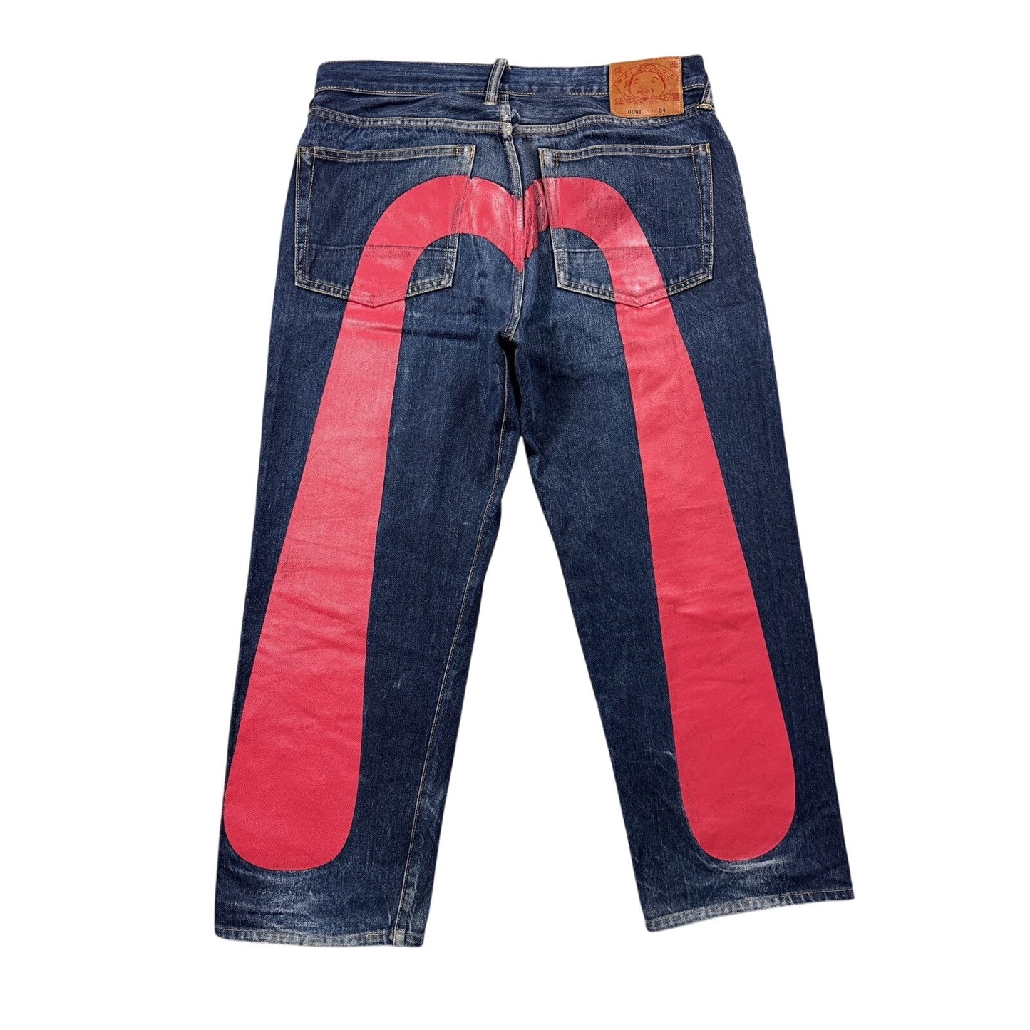Evisu jeans daicock red big logo navy raw denim Selvedge