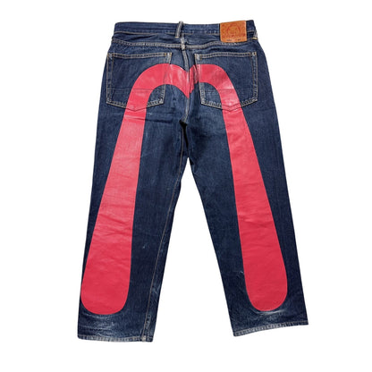 Evisu jeans daicock red big logo navy raw denim Selvedge