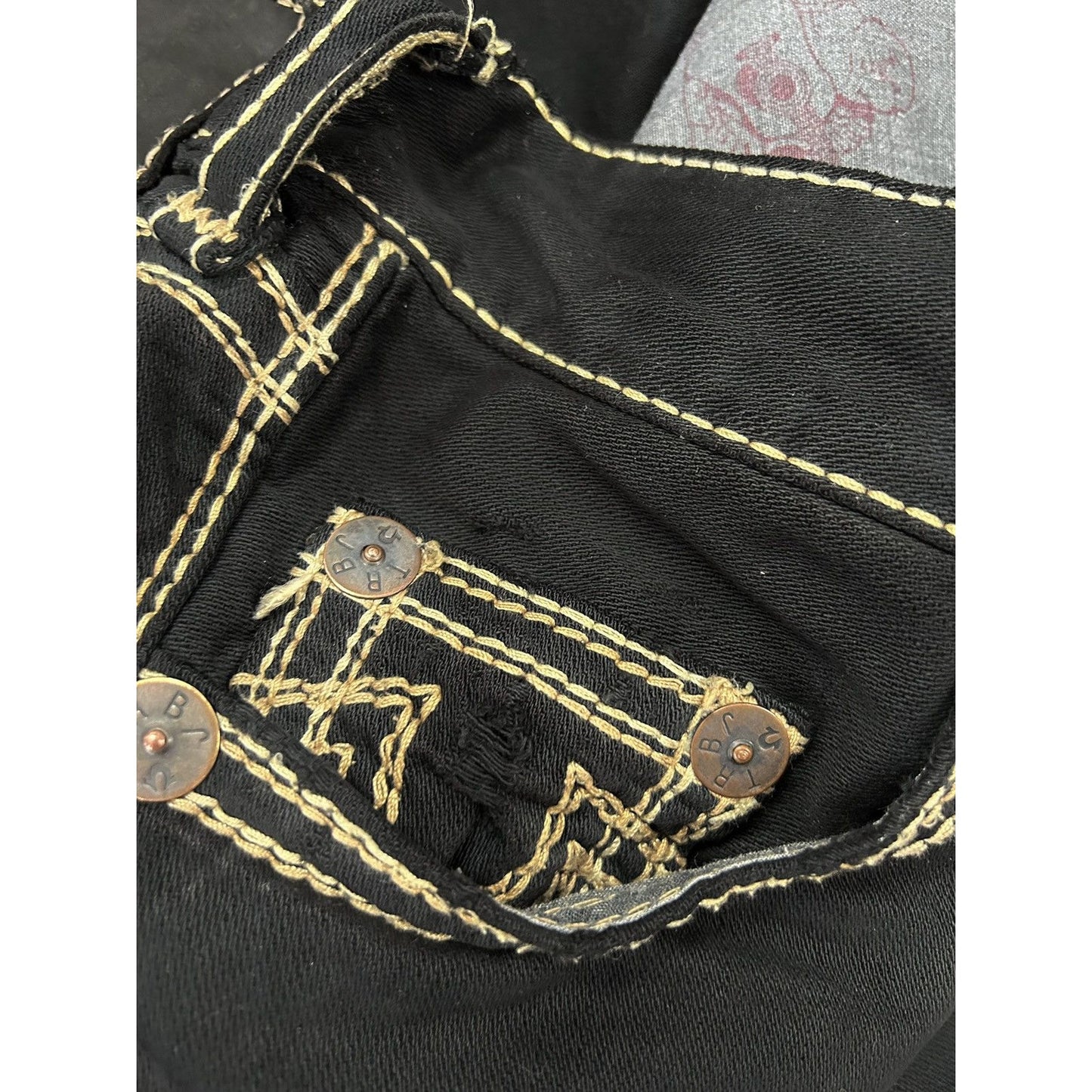 True Religion vintage black jeans gold double stitching