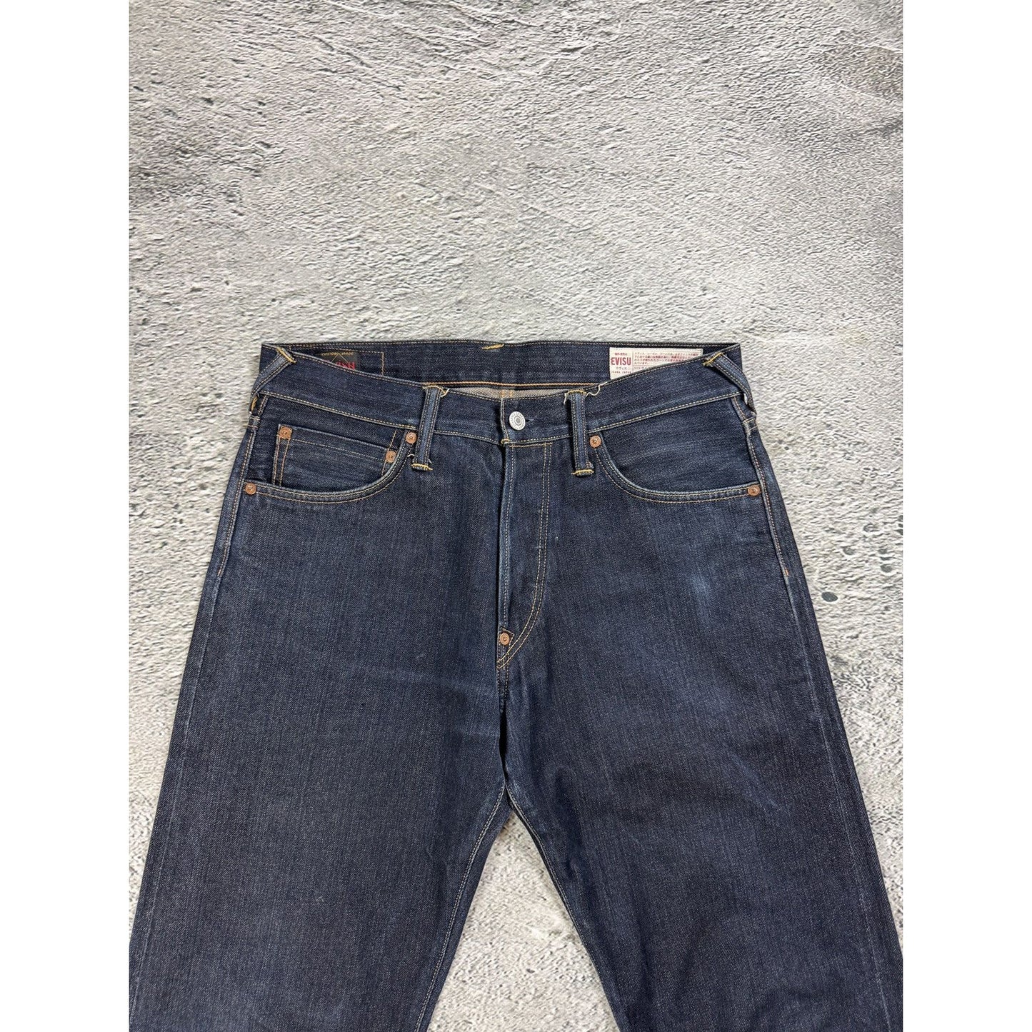 Evisu jeans daicock big logo yellow selvedge denim
