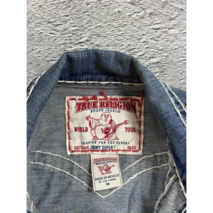 True Religion denim jacket blue white stitching vintage