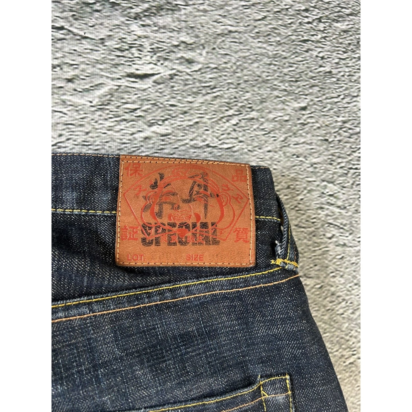 Evisu vintage jeans dark navy white seagulls selvedge denim