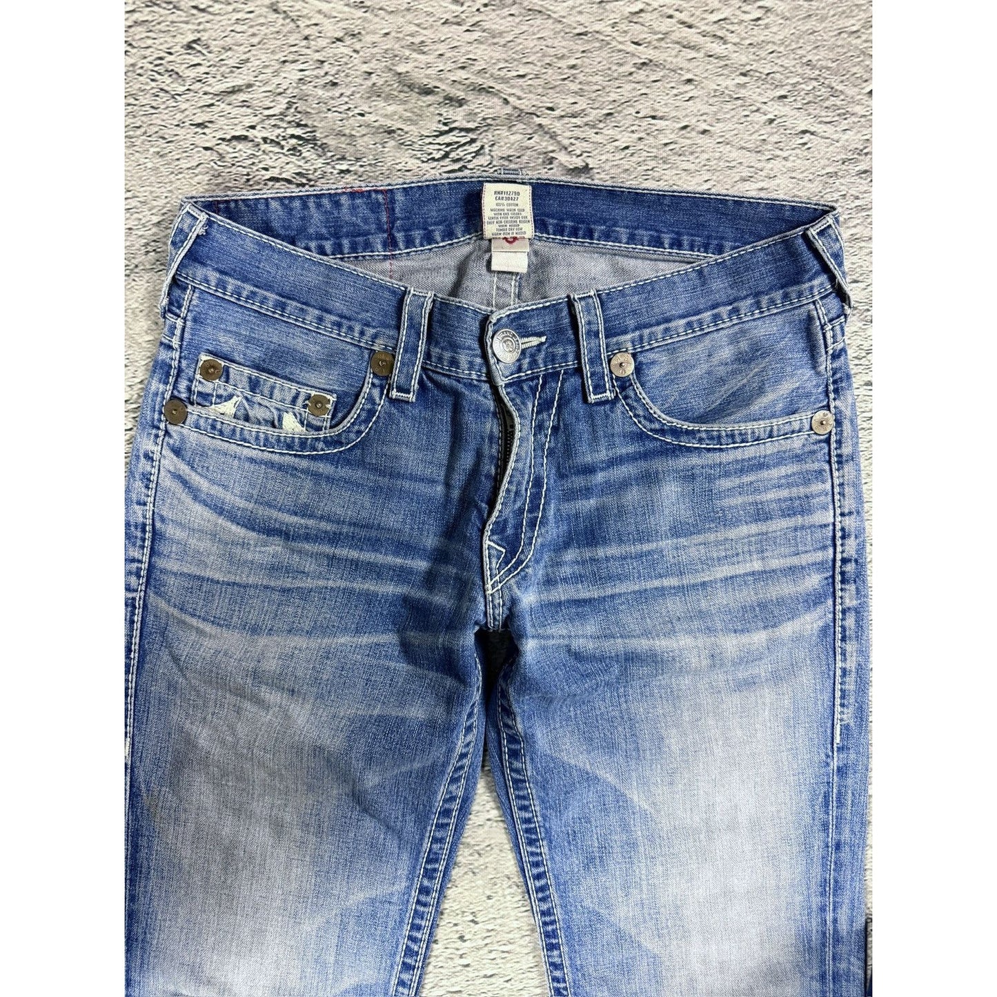True Religion jeans Rainbow Bobby baby blue white stitch