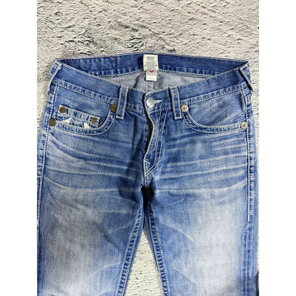 True Religion jeans Rainbow Bobby baby blue white stitch
