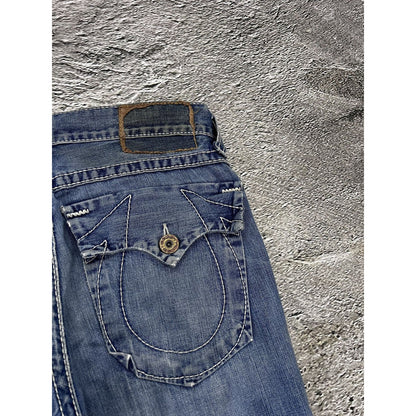 True Religion vintage jeans blue thick stitching white Y2K