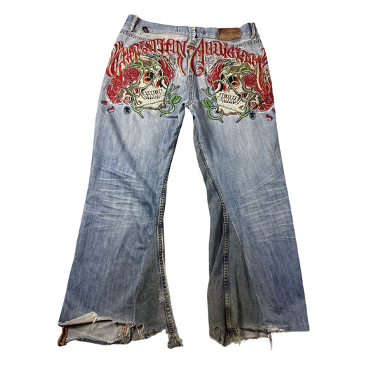Ed Hardy Christian Audigier vintage jeans skeleton roses