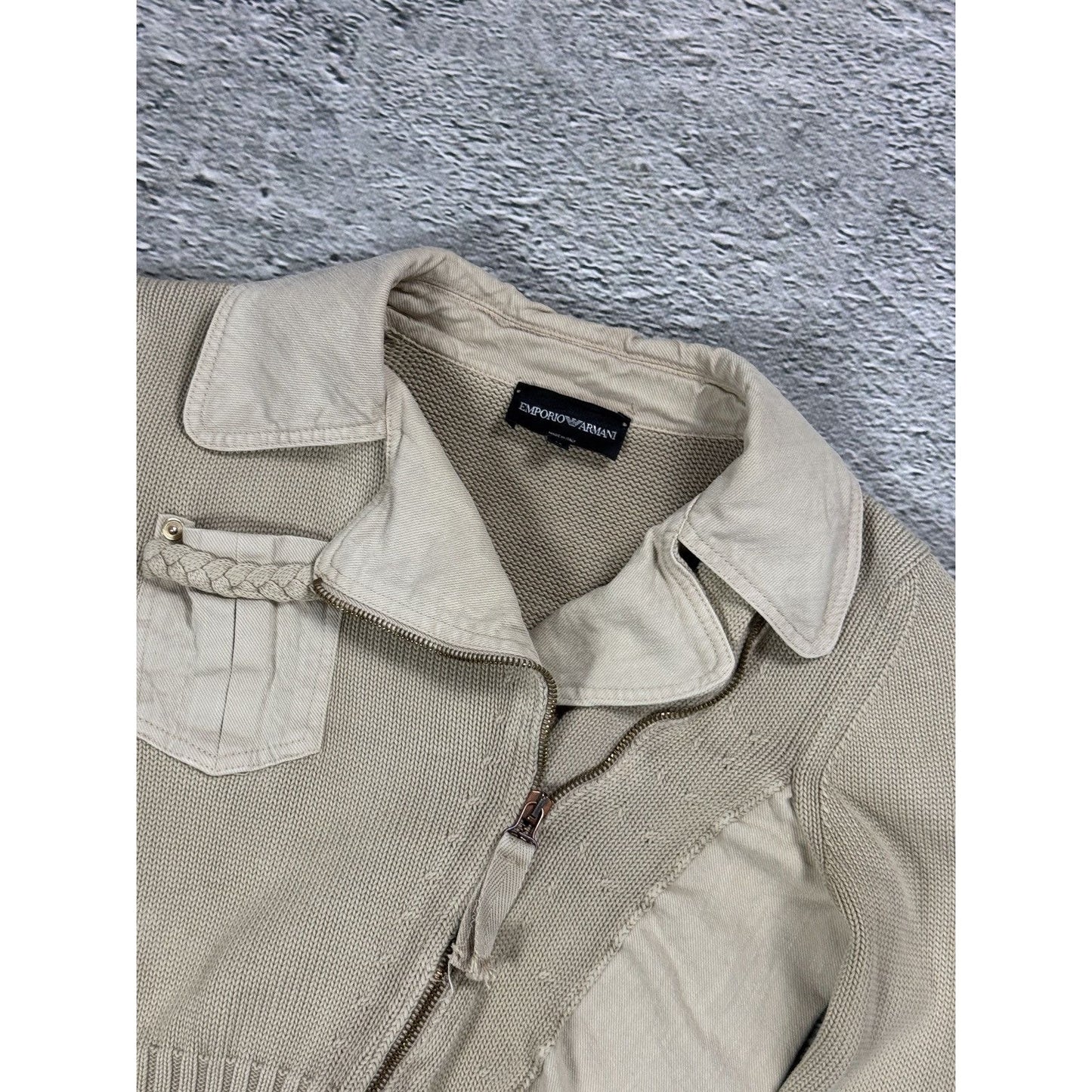 Emporio Armani sweater avant garde beige Y2K knit zip swag