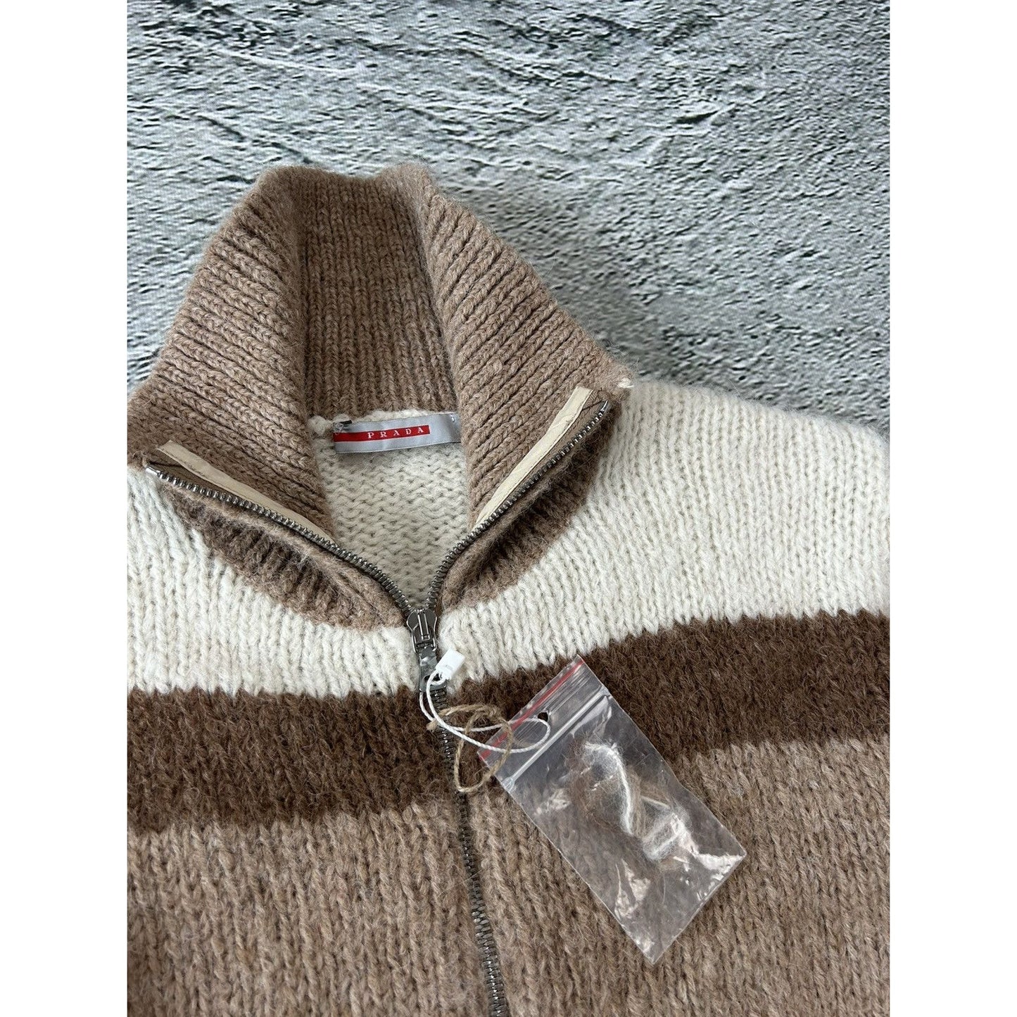 Prada Alpaca wool sweater zip turtleneck cardigan brown