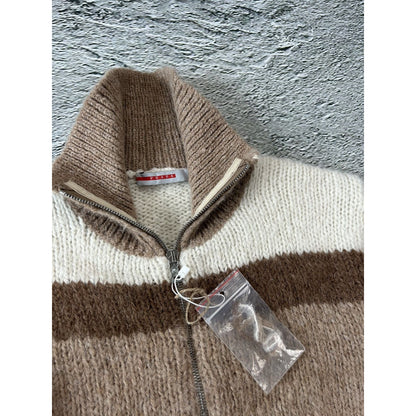 Prada Alpaca wool sweater zip turtleneck cardigan brown