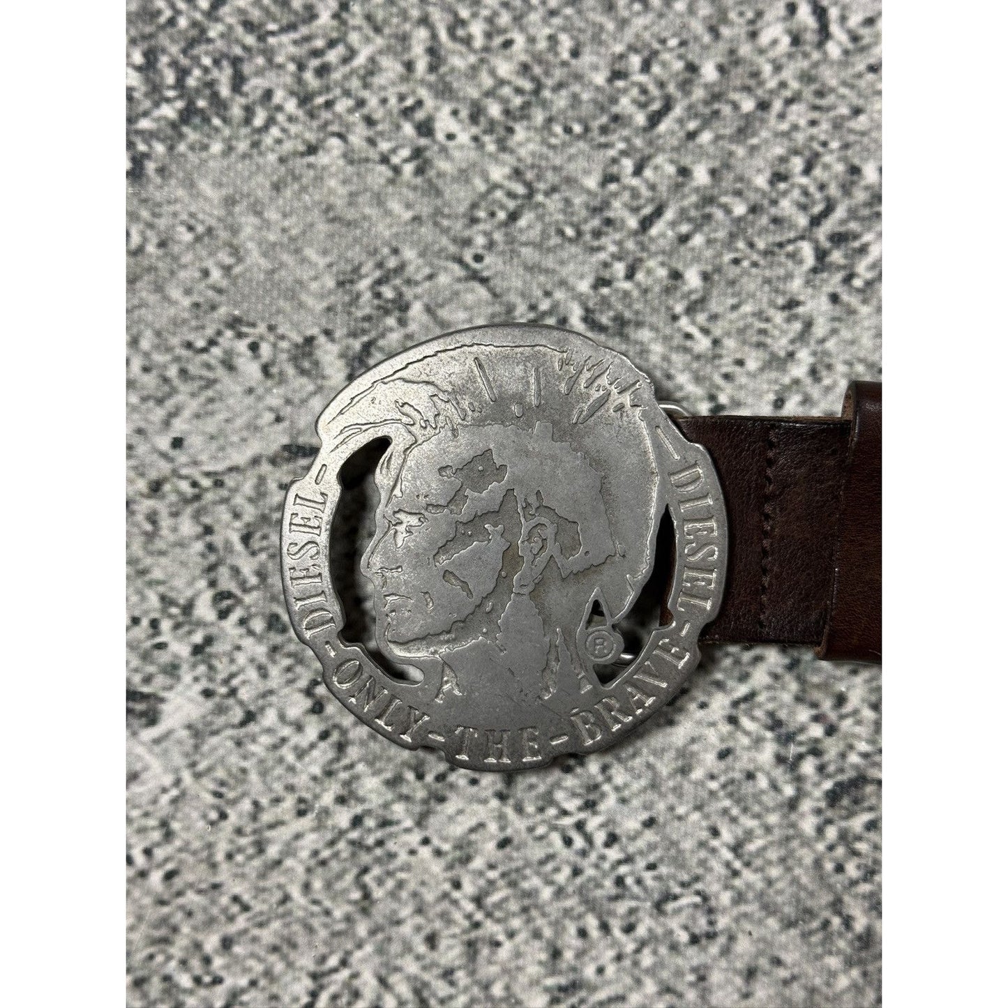 Diesel leather belt big buckle Y2K brown