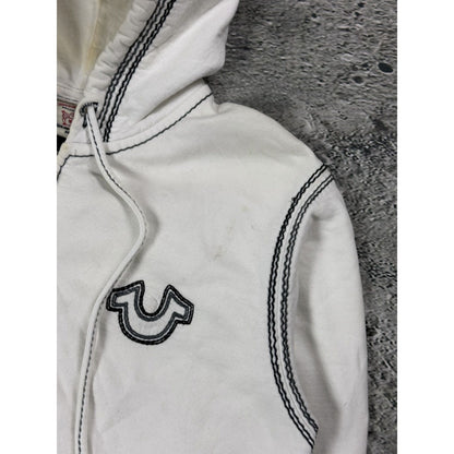 True Religion zip hoodie vintage white thick stitching Y2K