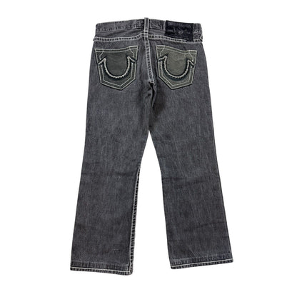 True Religion jeans grey black leather patch Bobby straight