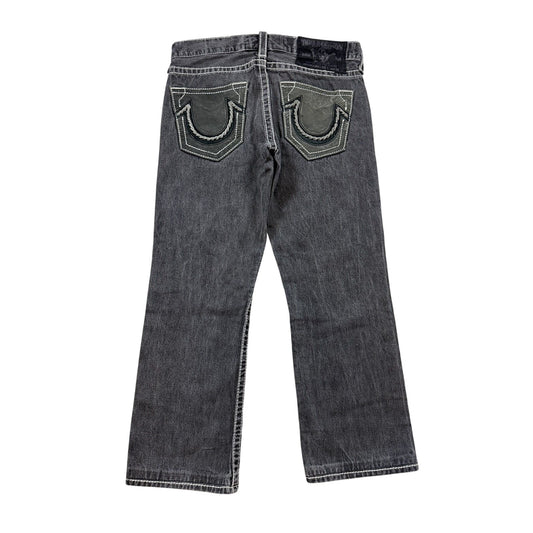 True Religion jeans grey black leather patch Bobby straight