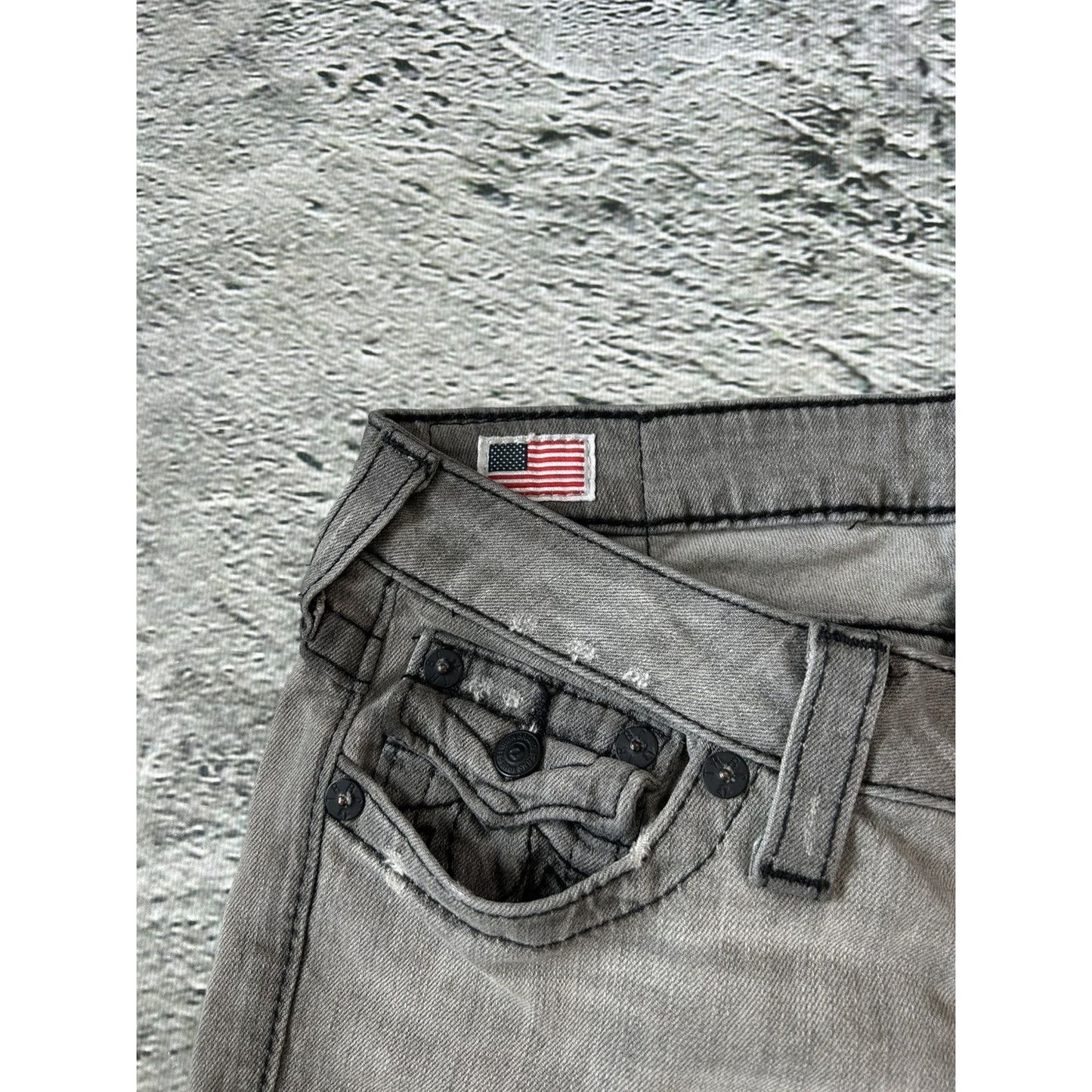 True Religion grey jeans black contrast stitching Billy Y2K