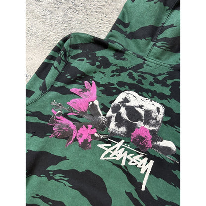 Stussy hoodie camo green black tiger skull pink big logo