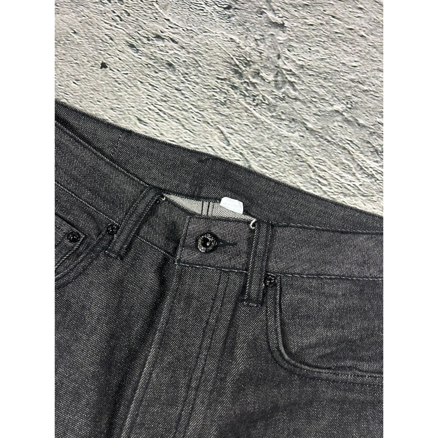 Evisu jorts black gray shorts raw denim leather seagulls