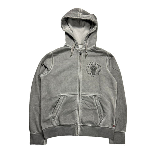 True Religion vintage grey zip hoodie big logo skull Y2K