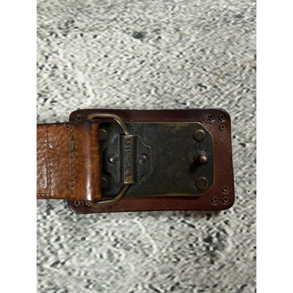 Diesel leather belt big buckle Y2K brown
