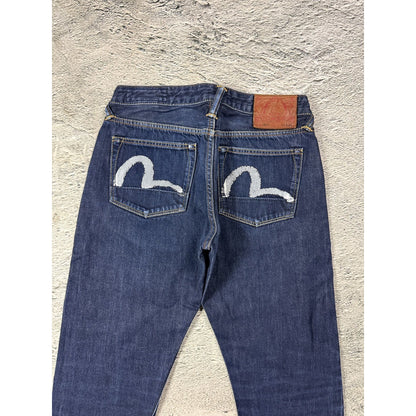 Evisu jeans vintage raw denim blue white painted seagull Y2K