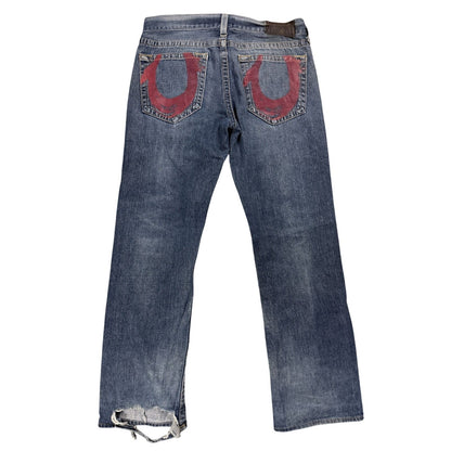 True Religion vintage blue jeans big logo Red painted