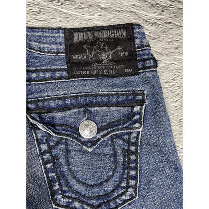 True Religion navy blue jeans black thick stitching Billy