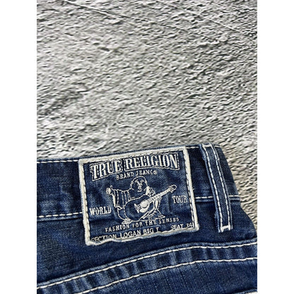 True Religion blue jeans white thick stitching Logan Y2K
