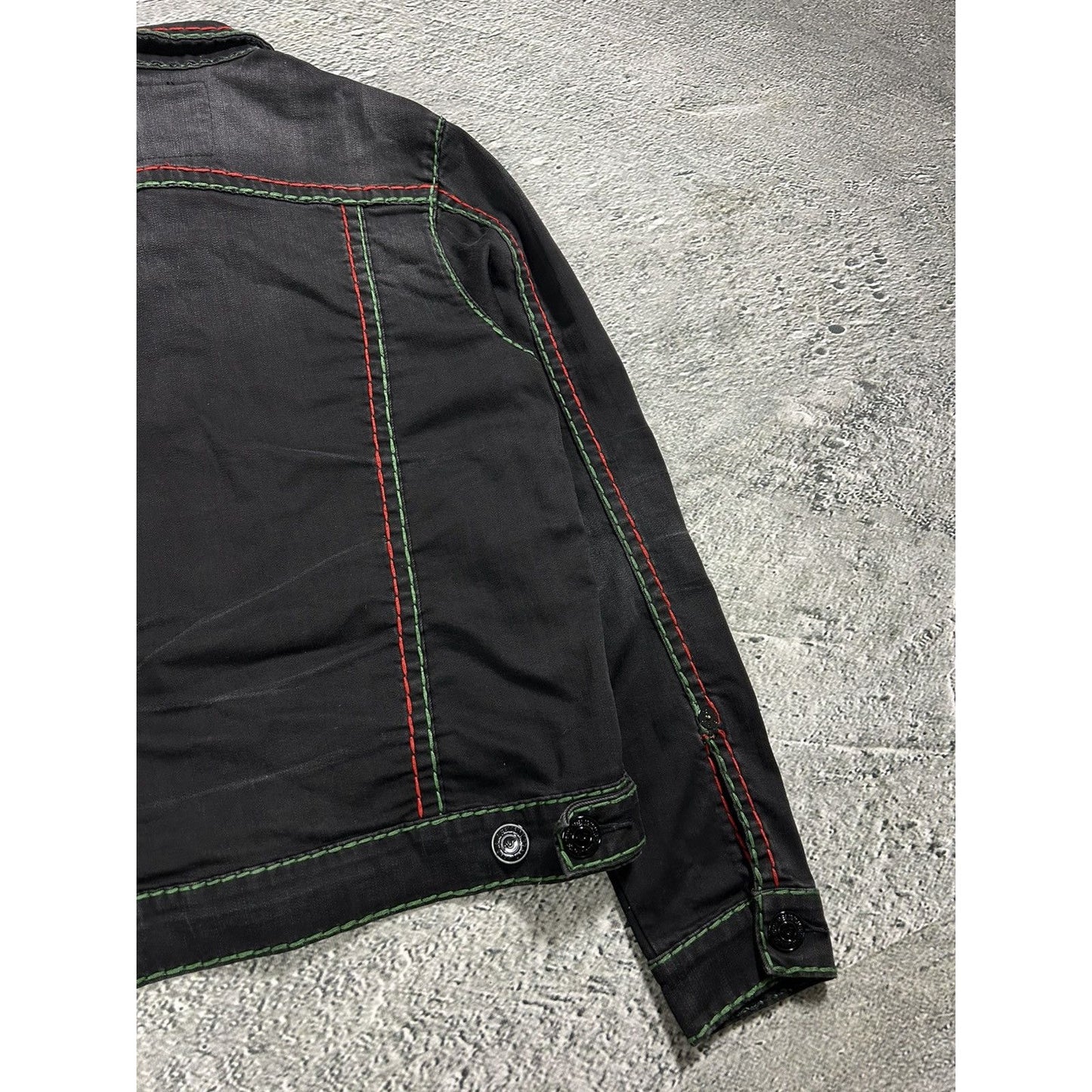 True Religion denim jacket trucker black green red