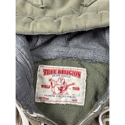 True Religion zip hoodie khaki green brown vintage fade Y2K