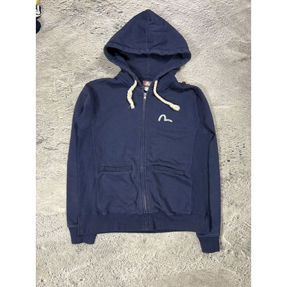 Evisu zip hoodie buttons big log navy logo hoodie