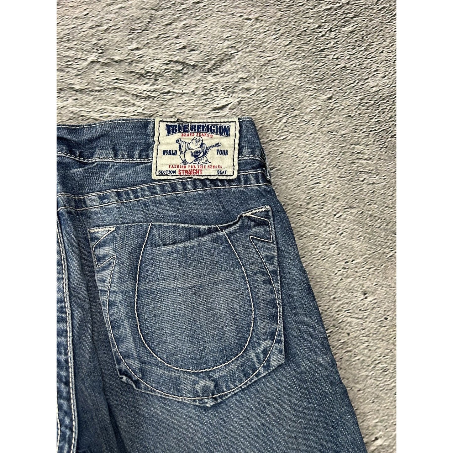 True Religion blue jeans thick stitching straight Y2K
