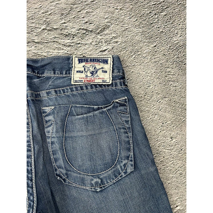 True Religion blue jeans thick stitching straight Y2K